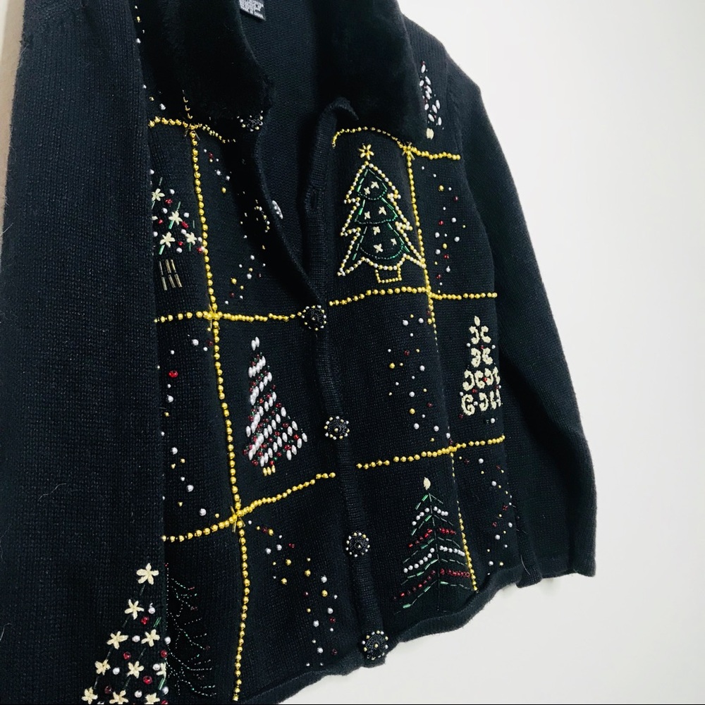 Vintage Retro Faux Fur Christmas Beaded Sweater - Picture 3 of 4